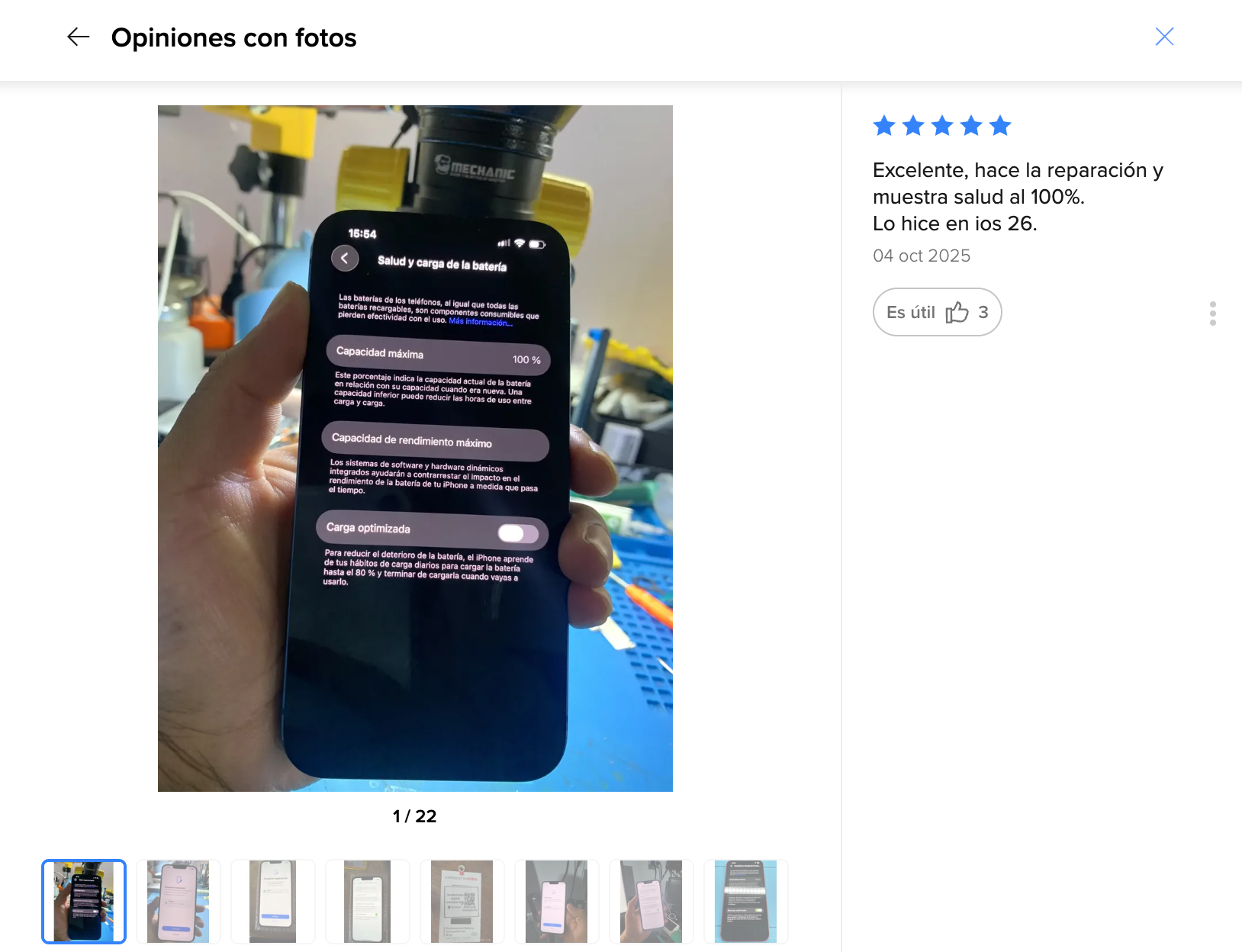 Reseña — Excelente, hace la reparación y muestra salud al 1