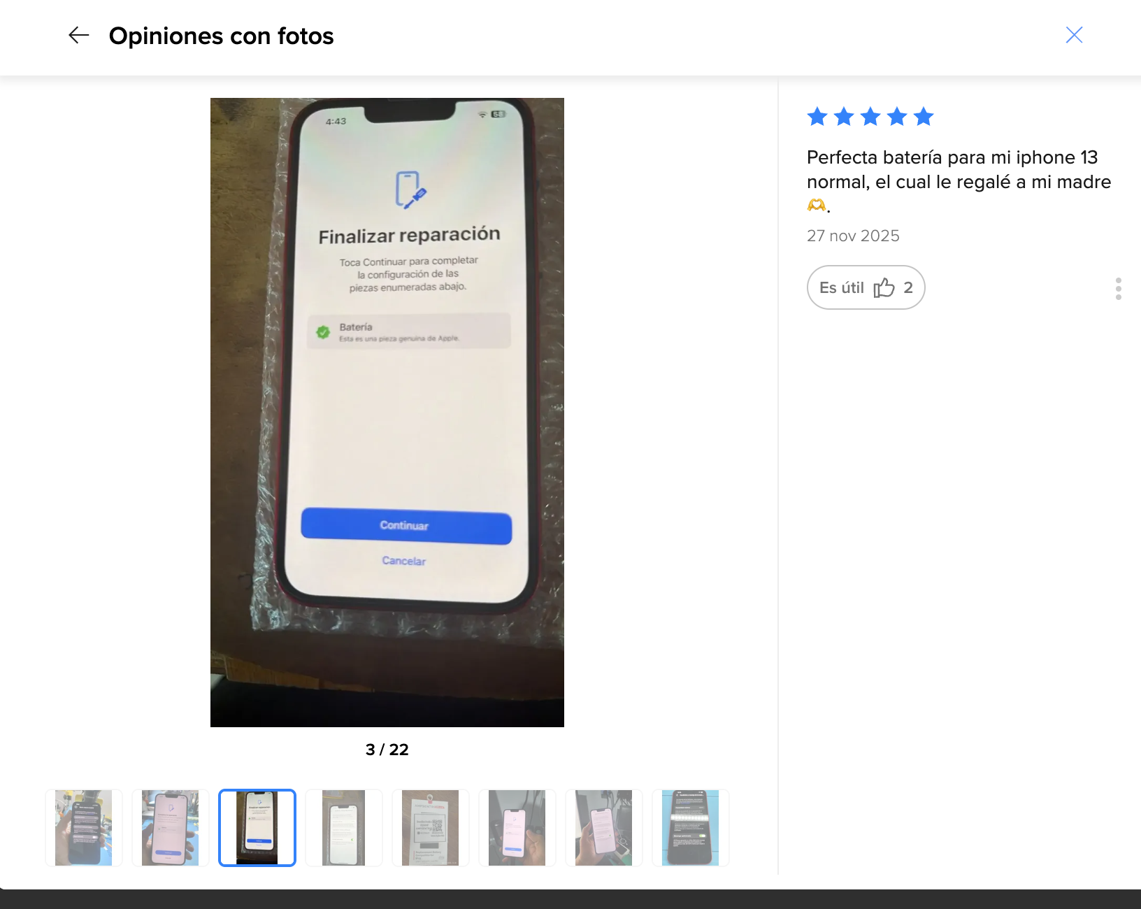 Reseña — Perfecta batería para mi iphone 13 normal, el cual