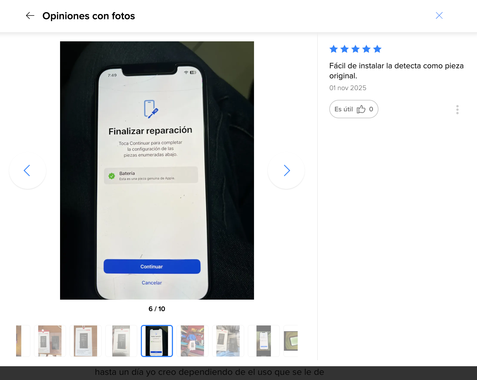 Reseña — Fácil de instalar, la detecta como pieza original.
